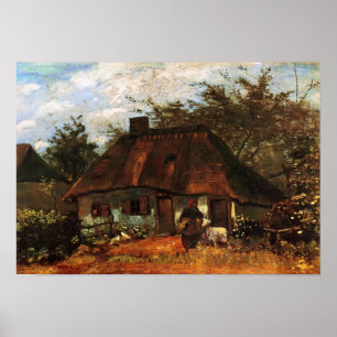 Póster Van Gogh - casa de campo e mulher com cabra