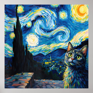 Poster van Gogh Cat Art