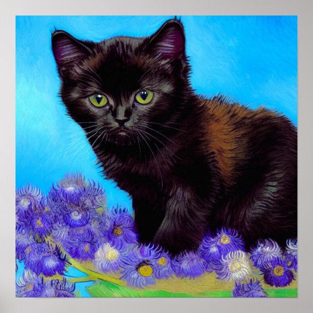 Poster Van Gogh Cat e Flores (Frente)