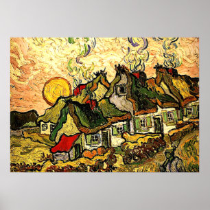 Póster Van Gogh - Cottages Thatcher no Sol