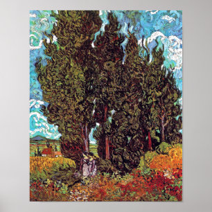Póster Van Gogh - Cypresses with Two Female Figures
