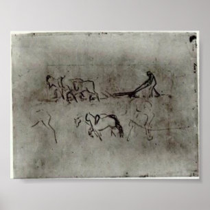 Póster Van Gogh - Desenhos de Camponeses a Soprar com Cav