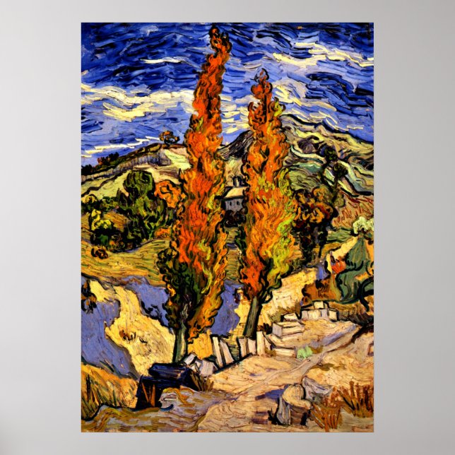 Poster Van Gogh - Dois Poplars em um Hill - 1889 (Frente)
