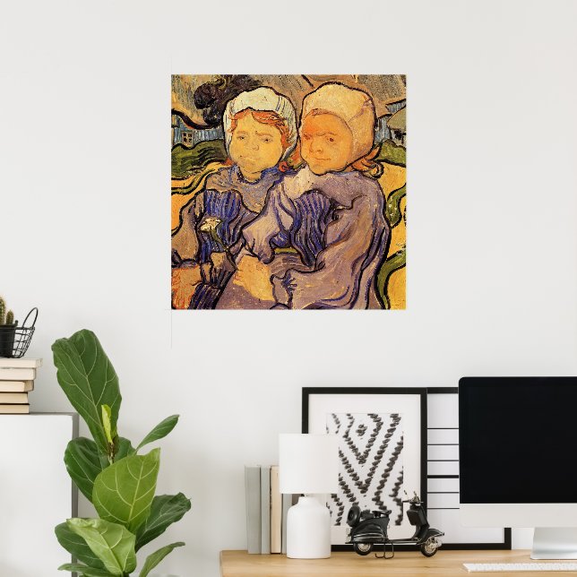 Póster Van Gogh, Duas Crianças, Impressionismo Vintage Ar (Escritório em casa)