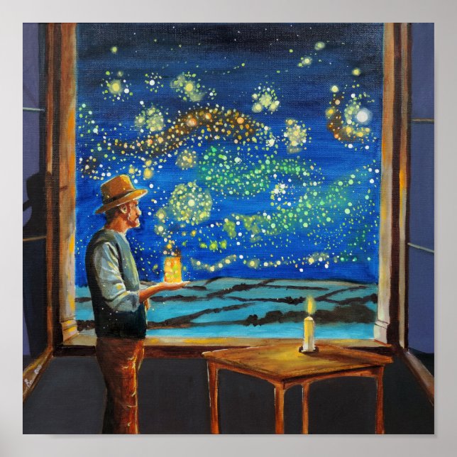 Poster Van Gogh e os vagalumes noturnos estrelados (Frente)