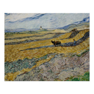 Póster Van Gogh encerrou o campo com o Ploughman lustroso