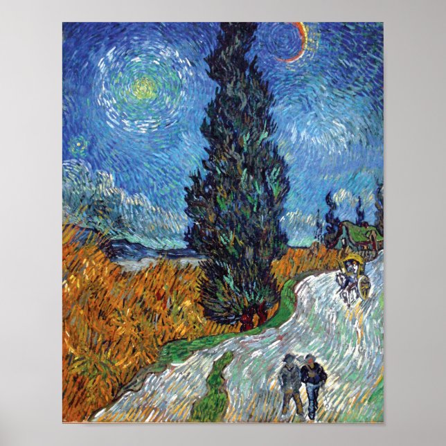 Poster Van Gogh - Estrada com Ciprestes Arte Fina (Frente)