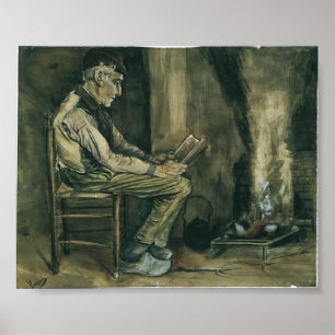 Póster Van Gogh - fazendeiro que senta-se na lareira,