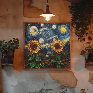 Poster Van Gogh girassol e noite estrelada