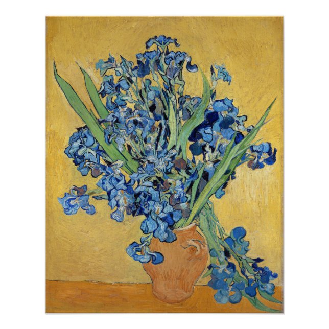 Póster Van Gogh Irises Vase Blue Flowers Buquê Belas Arte (Frente)