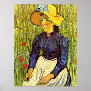 Poster Van Gogh, jovem camponesa com chapéu de palha