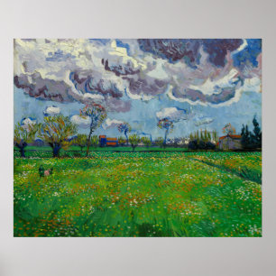 Poster Van Gogh Meadow com flores em um céu tempestuoso