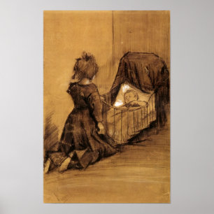 Póster Van Gogh - menina que ajoelha-se por um berço