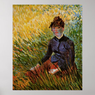 Póster Van Gogh; Mulher Sentada na Grama, Arte Fina Vinta