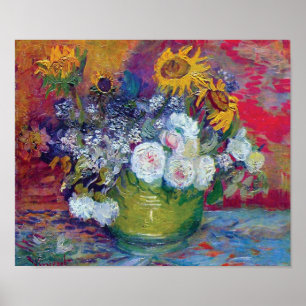 Póster Van Gogh - Natureza-Morta com Rosas e Girassóis