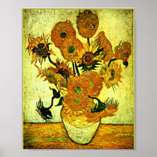 Poster Van Gogh - O Vaso de Vida Estável com 14 Girassó