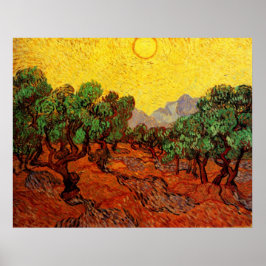 Póster Van Gogh Olive Trees com Céu Amarelo e Sol