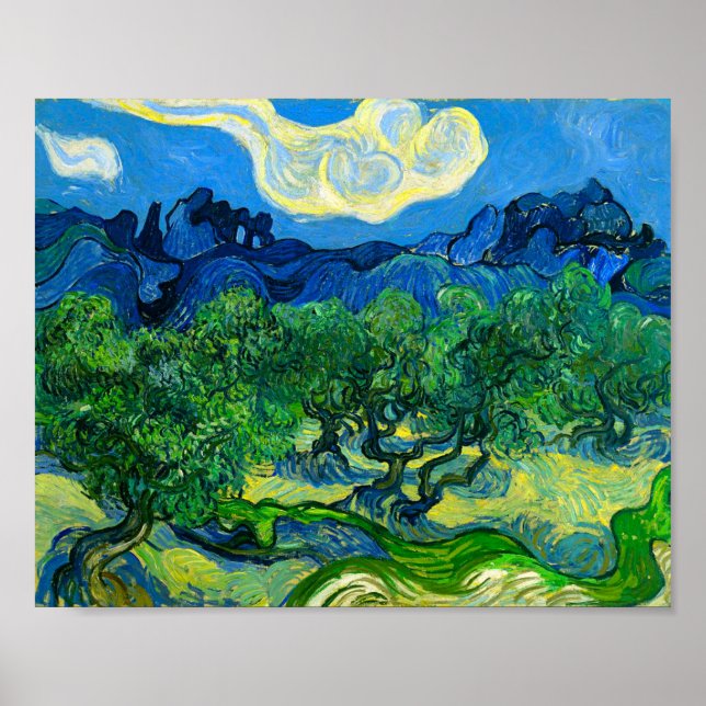 Poster Van Gogh Olive Trees em Paisagem Montanhosa (Frente)