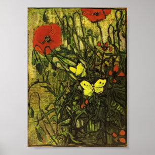 Poster Van Gogh - papoilas e borboletas