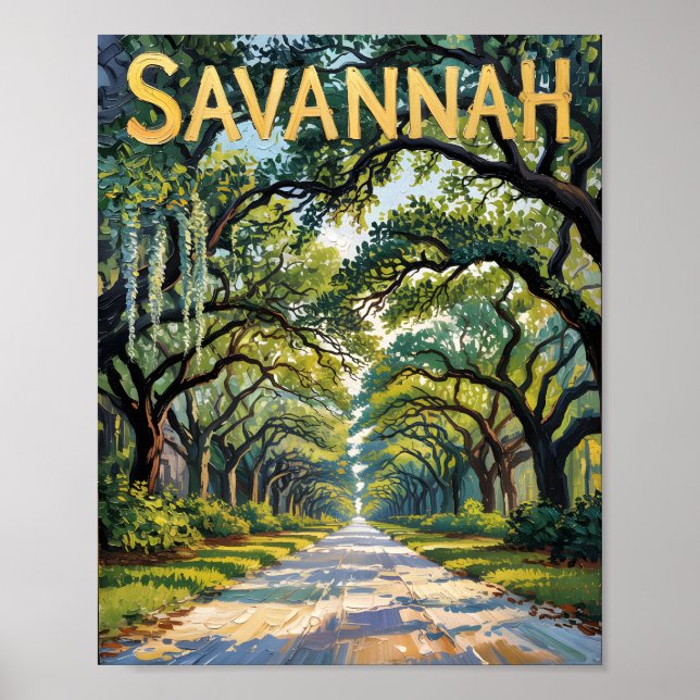 Poster Van Gogh Retro Savannah Georgia Oak Avenue Viagem (Frente)