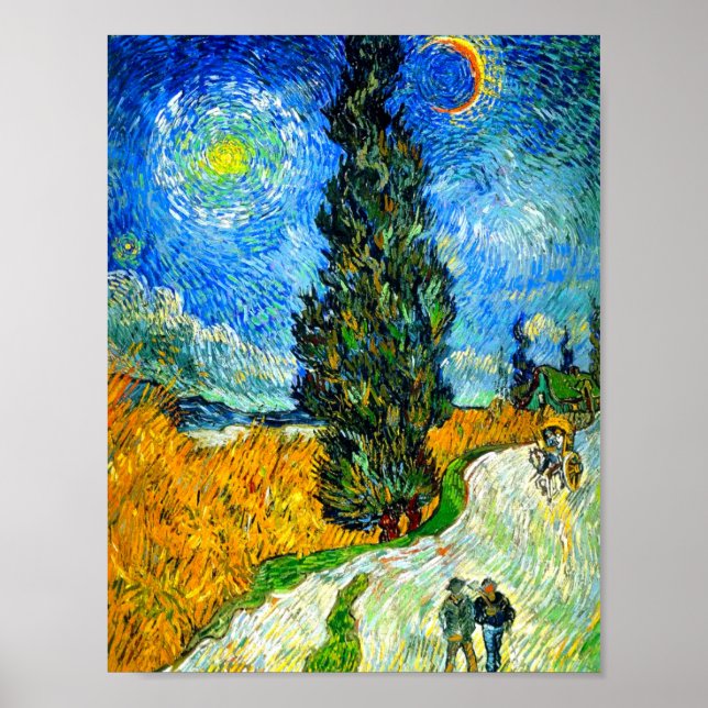 Poster Van Gogh Road com Cypress e Star (Frente)