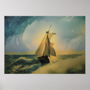 Poster Van Gogh Sailor Boat no Oceano