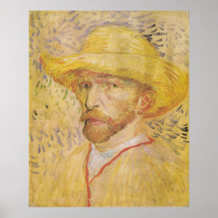 Póster van Gogh - Self Portrait with Straw Hat (1887)