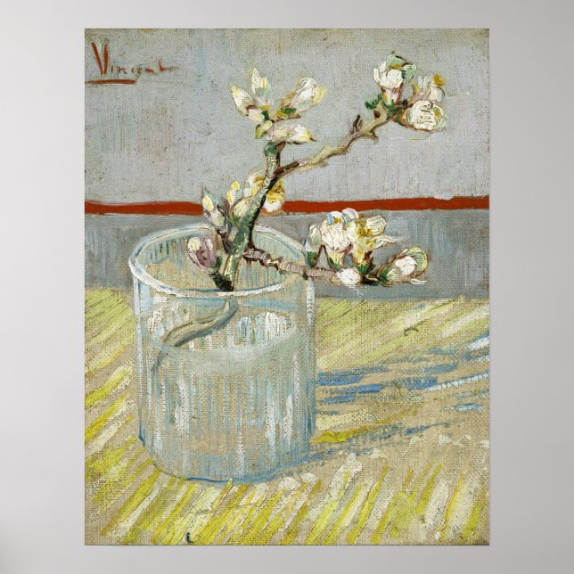 Poster Van Gogh - Sprig De Amêndoa Flutuante Num Vidro (Frente)
