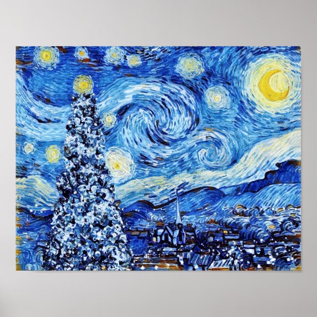 Poster Van Gogh Starry Night - Árvore Branca de Natal (Frente)