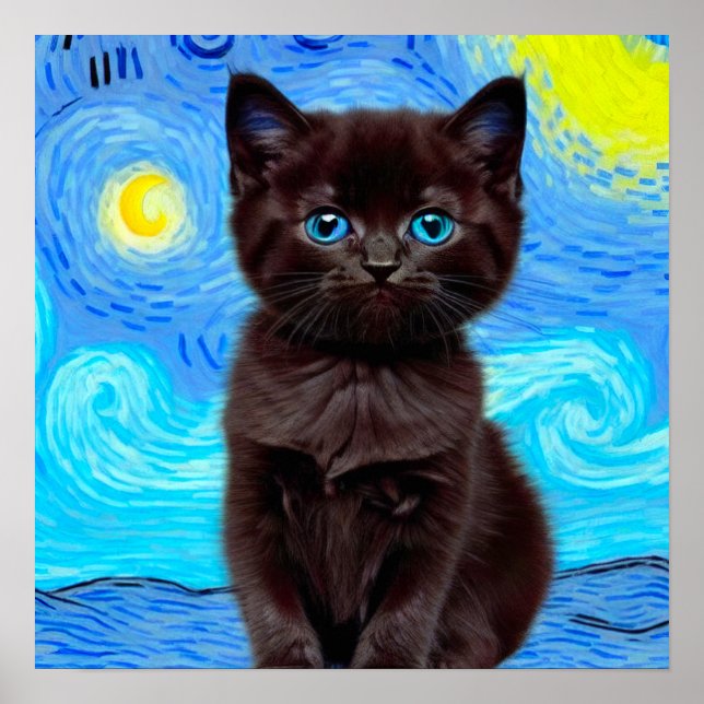Poster Van Gogh Starry Night Black (Frente)