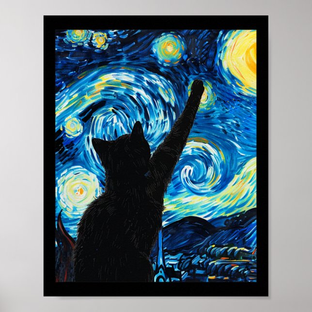 Poster Van Gogh Starry Night Cat Kitten (Frente)