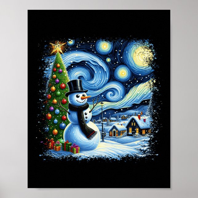 Poster Van Gogh Starry Night Christmas Snowman Noite Noit (Frente)
