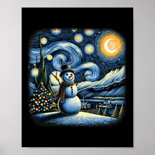 Poster Van Gogh Starry Night Christmas Snowman Winter Sno