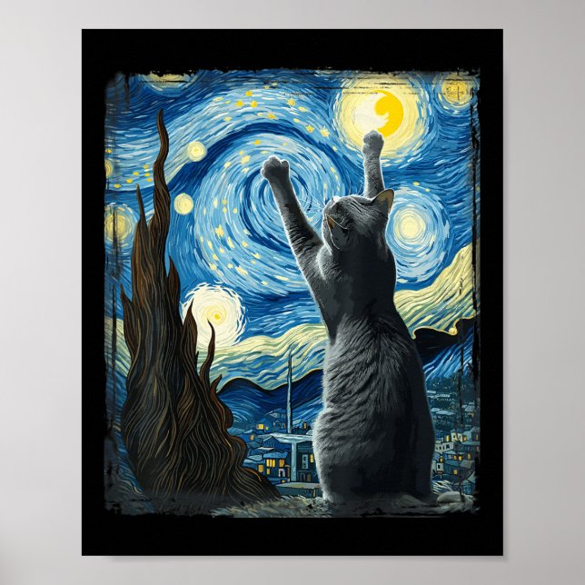 Poster Van Gogh Starry Night Style Artístico Russo Azul (Frente)