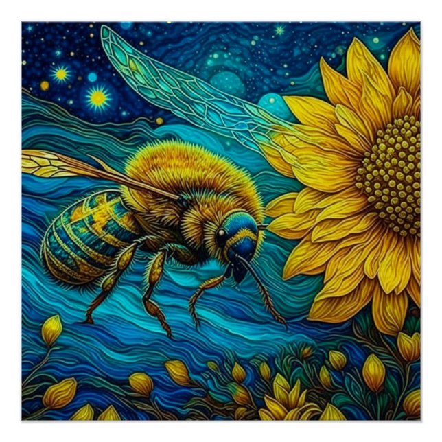 Póster Van Gogh Style Bee & Sunflower (Frente)