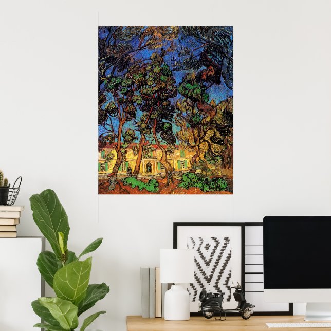 Póster Van Gogh Trees no Jardim, Hospital Santo Paul (Escritório em casa)