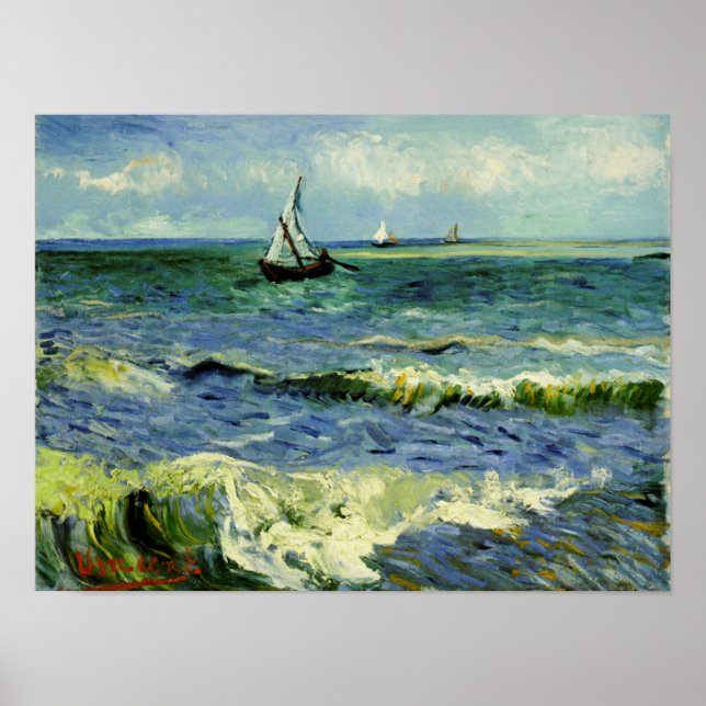 Póster Van Gogh - Um Barco de Pesca no Mar (Frente)
