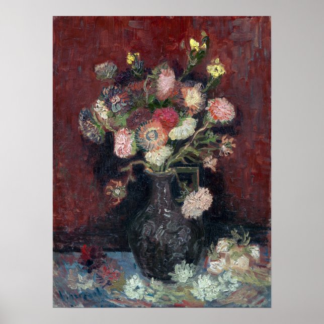 Poster van Gogh Vase com Astros Chineses e Gladioli (Frente)