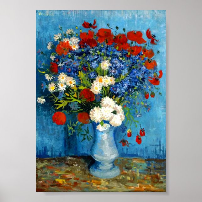 Poster Van Gogh Vase com Cornflower e Poppies (Frente)