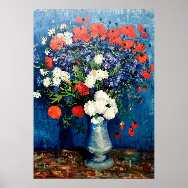 Póster Van Gogh - Vase com Cornflower e Poppies (Frente)