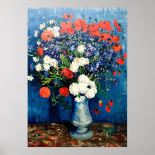 Póster Van Gogh - Vase com Cornflower e Poppies