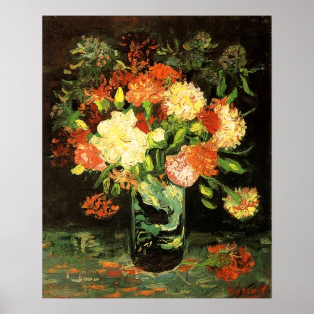 Poster Van Gogh Vase com Cravos (Frente)
