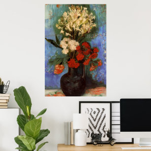 Poster Van Gogh Vase com Cravos e Outras Flores