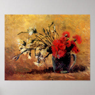 Póster Van Gogh - Vase com Cravos Vermelhos e Brancos