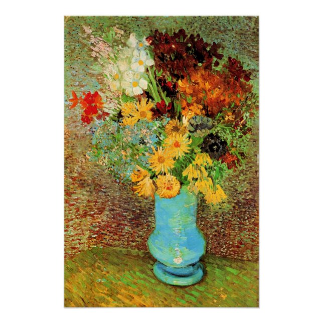 Póster Van Gogh - Vase com Daisies, Anêmonas, (Frente)