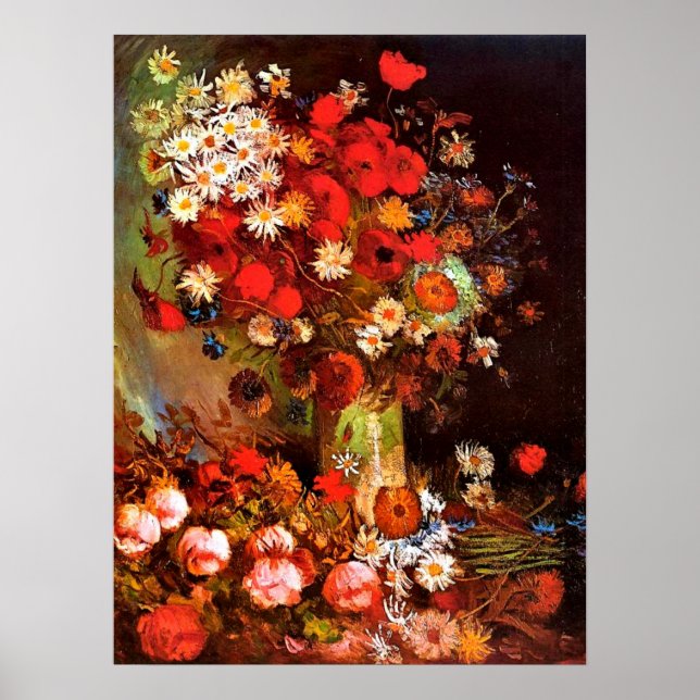 Poster Van Gogh - Vase com Poppies, Cornflower, Peonias (Frente)