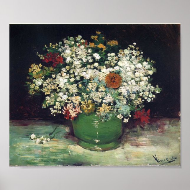 Póster Van Gogh - Vase com Zinnias e Outras Flores (Frente)