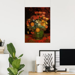 Póster Van Gogh Vase com Zinnias Vintage
