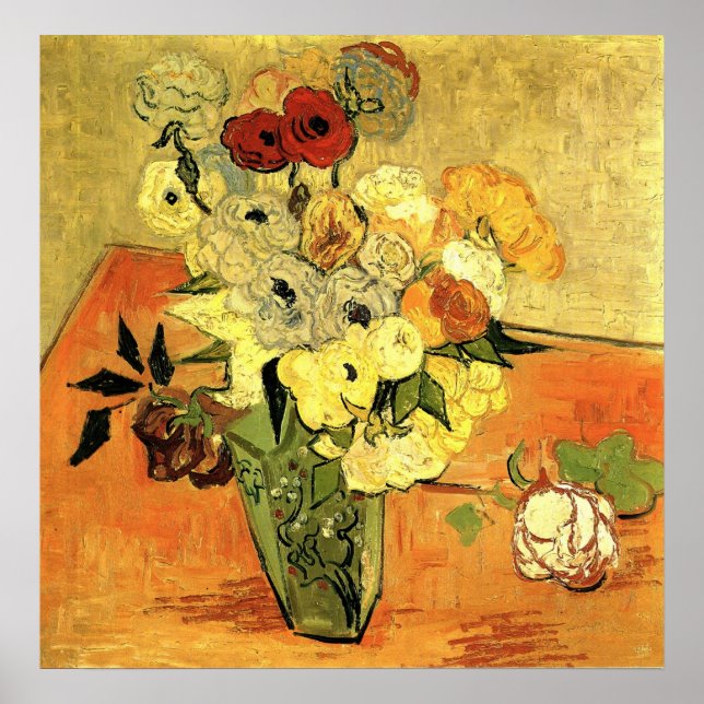 Póster Van Gogh - Vaso Japonês com Rosas e Anêmonas (Frente)