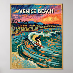 Poster Van Gogh Venice Beach Surf California Retro Viagem